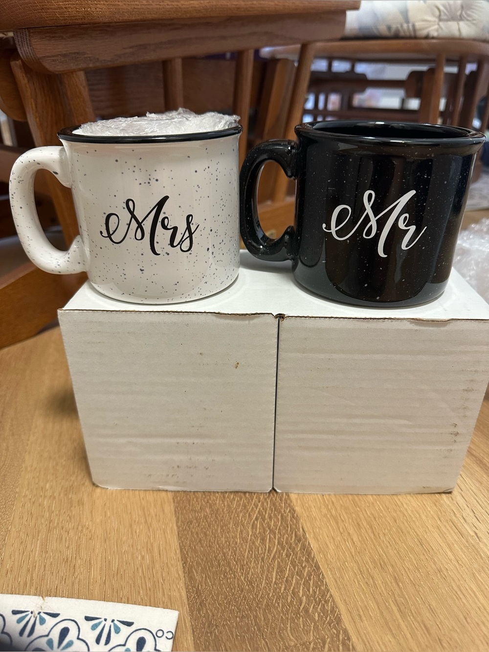 Mr. & Mrs. Ceramic Speckled Mug Set - Black & White
